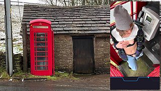 Cumming hard in public red telephone box with Lush remote