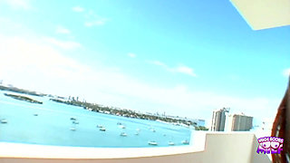 An Innocent Teen Cutie with Big Natural Tits Is Banged Hard on the Balcony