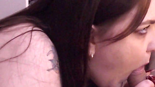 Cumshot on Her Face After Blowjob and Pussy Massage Close-up