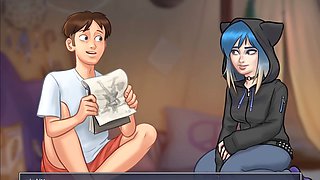 Summertime saga featuring sexy college girl in anime style