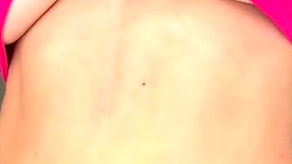 Amateur busty brunette masturbates and does hand job