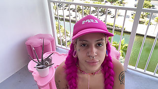 Bimbo Vaping in Your Face Smoke Clouds Outdoors Balcony Vape