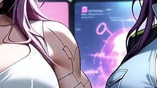Two Cyberpunk Women Take off Clothes and Kiss, (ai Animation)