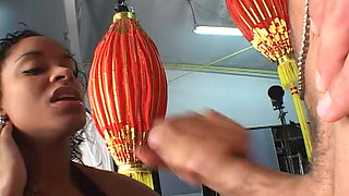 Young Black Teen Gives an Amazing Blowjob to a White Hard Cock