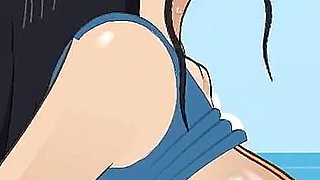 Nico Robin Gets Her Throat Fucked Like a Little Slut by Nami’s Boyfriend on the Beach