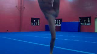 nude gymnastic session at the gym and masturbation