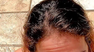 Swallowing a Lot of Yellow Pee From 4 Full Glasses! Sun and Heat!