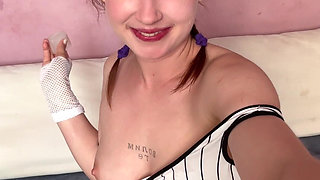 Innocent Redhead Teen Girl Play with Ice Cube