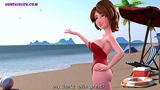 Milf Aunt Cass Riding Her Dick On The Beach - Hot Animation