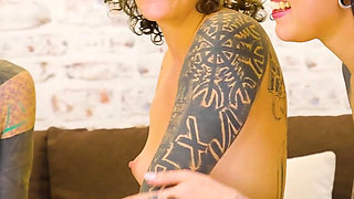 Tattooed Girls Pussy Orgy with Big Cumshots and First Timer