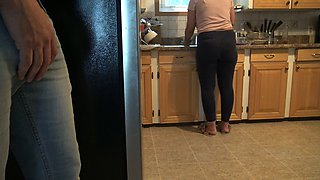 Stepmom Almost Caught Me but Finally I Cum Over Her Ass!