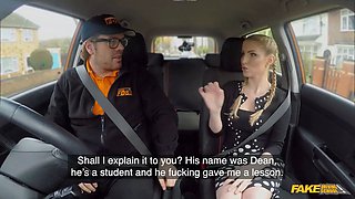 Georgie Lyall fully naked in a learner car and having porno - faux driving school