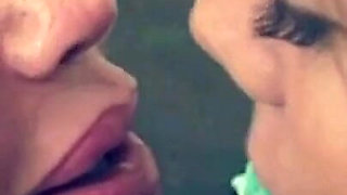 MILF Made up and Young Girl with Hairy Pussy Play with Double Dildo