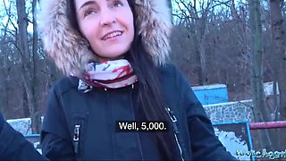 Brunette babe agrees to fuck with a stranger in his car POV