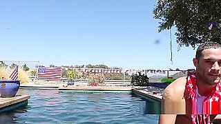 Girlfriend fucked after pool party outdoor