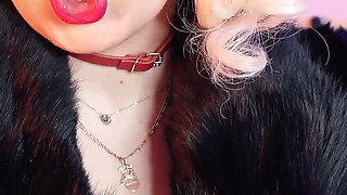 FUR FETISH video: beautiful Mistress tease and seduce. ASMR and JOI. Arya Grander.