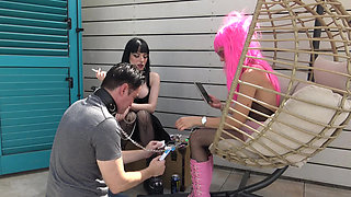 Cheeky, hardened Gothic anime fetish girls are having fun with their slave!