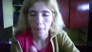 young blonde  wife sucks cock, toy with dildo, gets cum in mouth and swallow