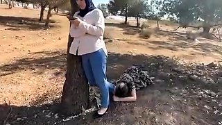 Public lesbian pervert under hijabi girl feet