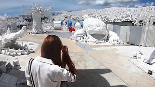 Thai girlfriend gives her white boyfriend a footjob and more