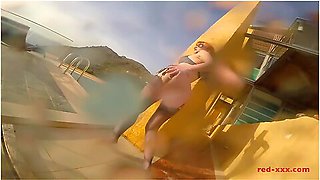 Sexy Mature Red Xxx Masturbates Outside By The Pool