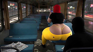 Big Ass Girl in Tight Yellow Leggings Waiting for the Bus