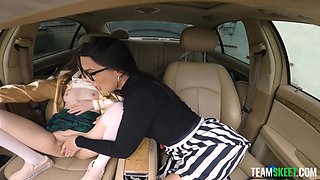 Sia Wood gets her pussy licked by Ivy Ireland in the car