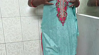 Indian Housewife in bathroom