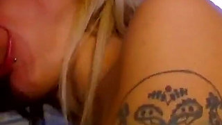 The cougar is a big slut with two small perky tits and a platinum blonde who gets penetrated in her pussy