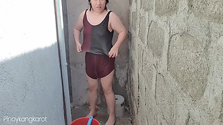 Filipina Taking A Bath Outside The House Get Fucked