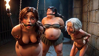 Weak Trio: Pregnant, SSBBW and Granny Tied up in Bondage Cell