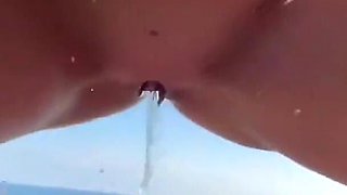 Pissing on My Lover's Thick Cock After Sex on the Beach