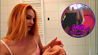 Super Hot Beautiful Big Tits Real Redhead Takes Her Panties off and Touches Tight Shaved Pussy & Flashes Ass Under Her Dress