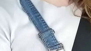 Busty Nerdy Girl Fingering Her Wet Pussy in Car - Thesluttybraniac