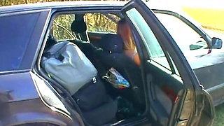 Blonde Sucks Cock and Shows Wet Pussy in Car
