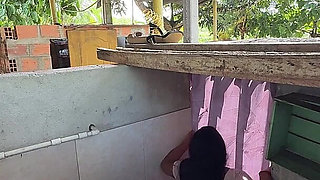 Horny Stepsister Calls Her Husband's Cousin From the Bathroom to Have Him Fuck Her.