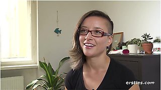 Cute Brunette Babe Fingers Her Shaved Pussy