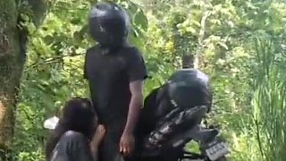 Bikers veer off the road for a quickie