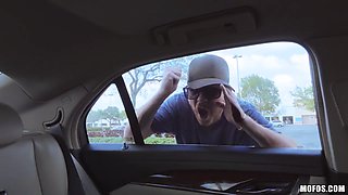 Bubbly Asian babe fucks a stranger in the backseat of his car
