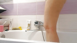 Sexy Stepmom Takes a Shower, Hairy Pussy, Big Tits.