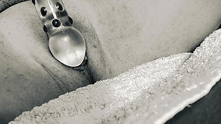 She lets the glass smack