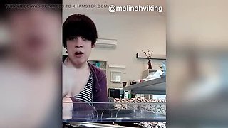 Homemade MILF Melinah Viking Jerking Off and Wanking Her Big Tits - Amateur Brunette Cougar Masturbation