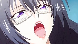 Glasses on, the anime face tilts into a heavy blush