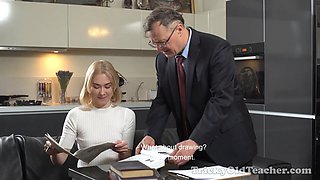 Aged lecturer handles her wondrous student properly