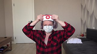 A Plump Nurse Tries on a New Sexy Uniform. Unpacking a Medical Suit From a MILF with a Big Ass and Juicy Tits.