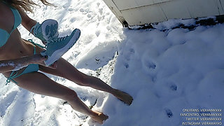 Bikini Snow Angel and Walking Barefoot