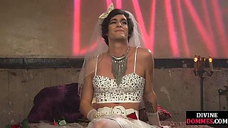 BDSM domina pegs bride crossdresser in voyeur session