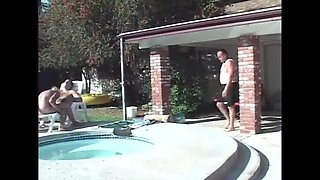Nasty Grandma Gets Anal Facial by Pool