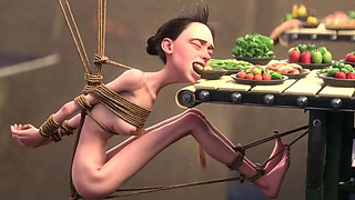 Skinny Girl in Rope Bondage - Non-stop Feeding Session