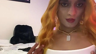 Hot Indian Fem Boy College Sissy Slut Cum on Self Whore Cross Dresser Plays with Self